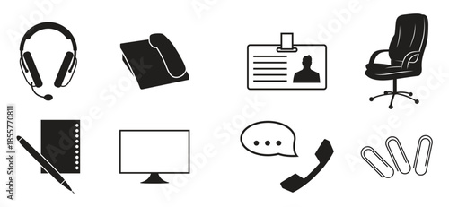 set of isolated icons on a theme call center