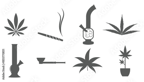  set of isolated icons on a theme cannabis 