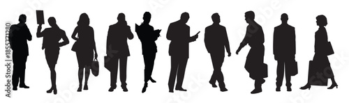 Silhouettes of business men and women