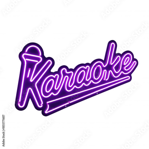 Vibrant Neon Karaoke Sign Glowing Brightly in Dark Nightlife Entertainment Setting