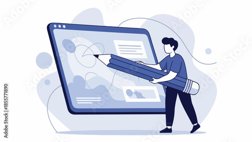 Man creating digital illustration on large computer screen with stylus