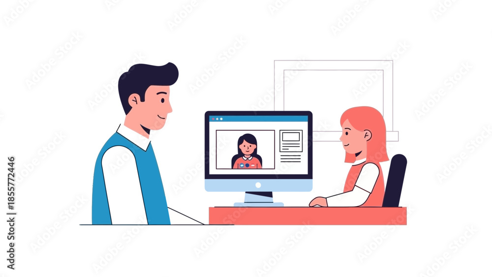 Fototapeta premium Man and woman communicating through video call on computer