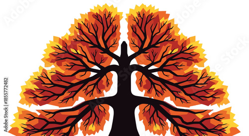 autumn tree illustration with fiery orange leaves in flat vector style seasonal foliage concept for fall posters cards and branding