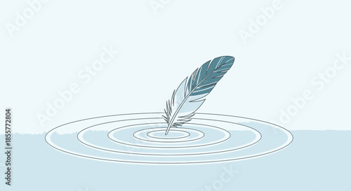 Minimalist Illustration of a Quill Pen Creating Ripples on a Calm Water Surface