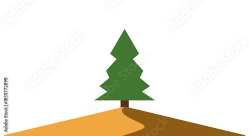 minimalist pine tree illustration on hilltop with winding path in flat style vector art ideal for eco branding holiday cards web banners