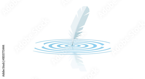 minimalistic artistic illustration depicting a feather creating ripples in water with calm and