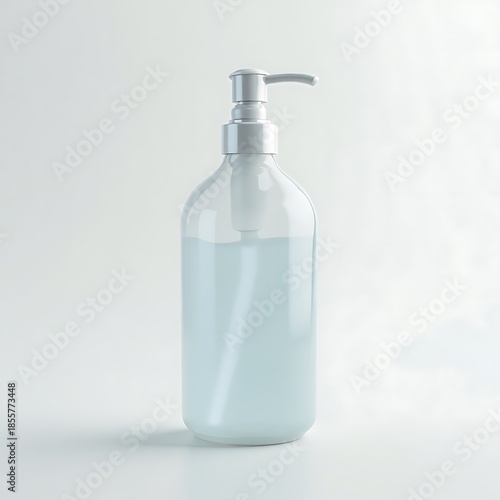 White Plastic Pump Dispenser Bottle on Light Background for Hygiene and Personal Care