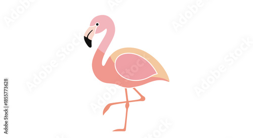 Minimalistic Illustration of a Flamingo Standing on One Leg with Soft Pink and Beige Colors