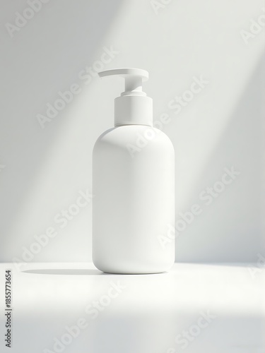 White Pump Dispenser Bottle on Light Background for Personal Care Products