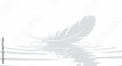 Minimalistic Illustration of a Single Feather Floating on Water with Reflection Effect