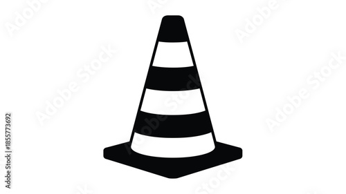 Black and white striped traffic cone illustration a bold graphic silhouette
