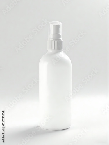 White Spray Bottle on Light Gray Background in Minimalist Style