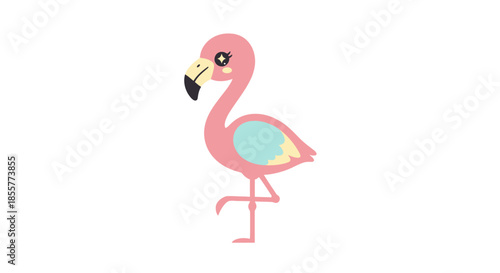 Playful Cartoon Flamingo with Cute Expression and Bright Colors for Kids Content