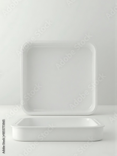 White Square Container with Lid on Minimalist White Background
