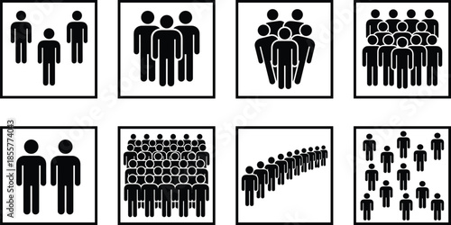 Human group icon set, people crowd illustration, social population symbols, diverse community figures, vector design for stock content
