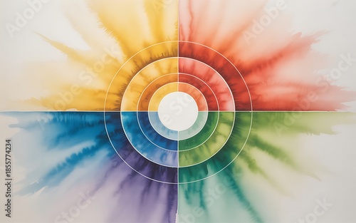 Vibrant rainbow color wheel with white concentric circles design