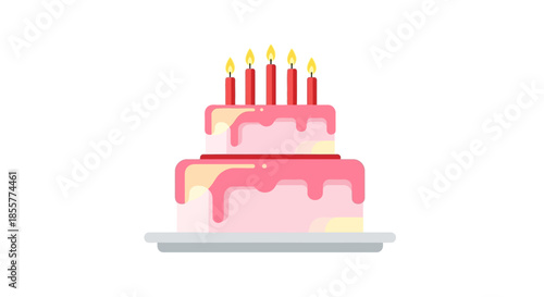 Simple Two-Tier Pink and White Birthday Cake with Candles Celebrating a Special Occasion