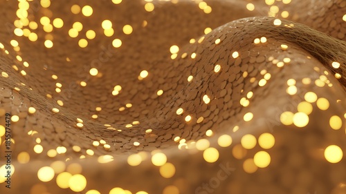 Golden mesh with glowing lights in abstract background
