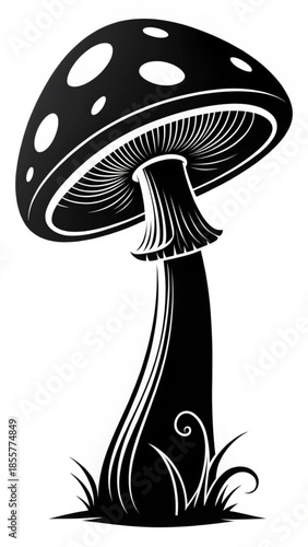 vector illustration of mushroom black and white 