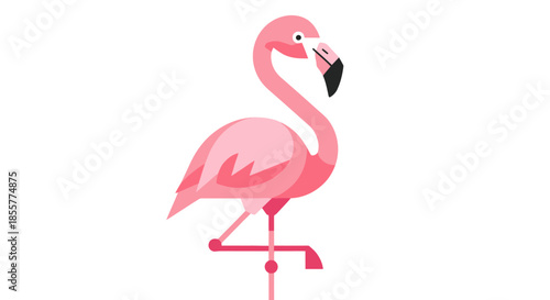 Stylized cartoon pink flamingo illustration with exaggerated features and playful design perfect