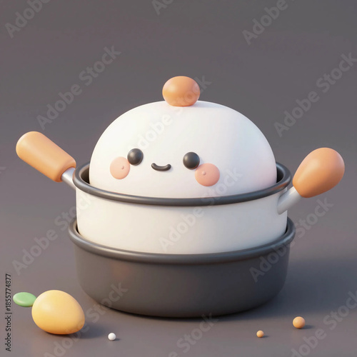 3d Cooking kitchen pot or saucepan cute kawaii character Stylized CGI icon object Minimal three-dimensional 3D rendering illustration 