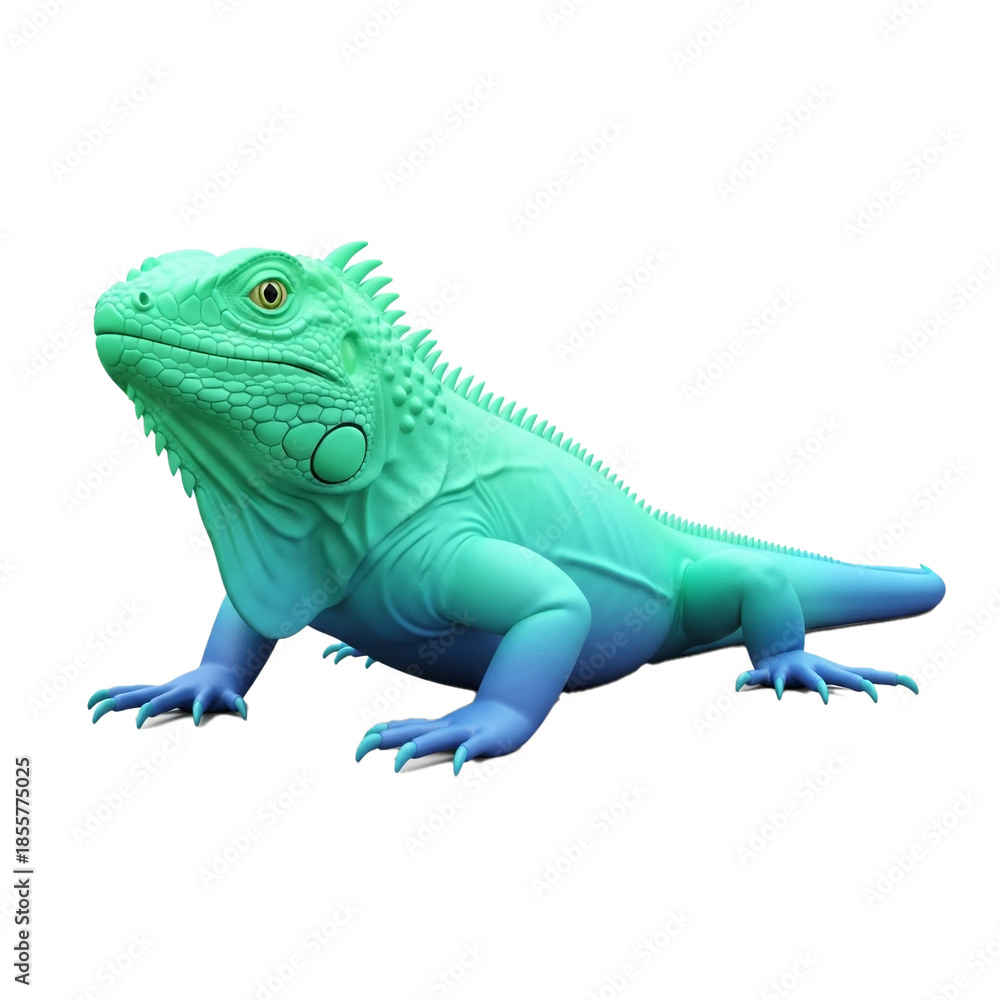 Obraz premium Vibrant turquoise iguana basking in the sunlight showcasing its unique scales and features.