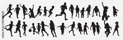 running child kids silhouette set 