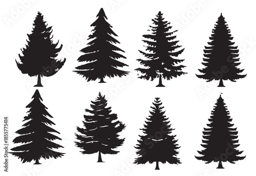 set of christmas trees silhouette pro design