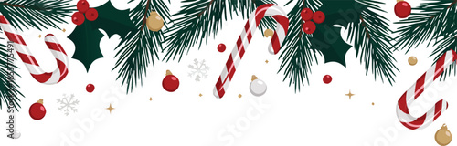 Festive Christmas border with candy canes and ornaments