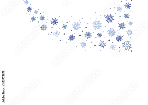 Blue snowflakes wave. Christmas ornaments. Happy Holiday background. Merry xmas snow flakes elements. Winter bg. New Year banner. Light string. Vector illustration