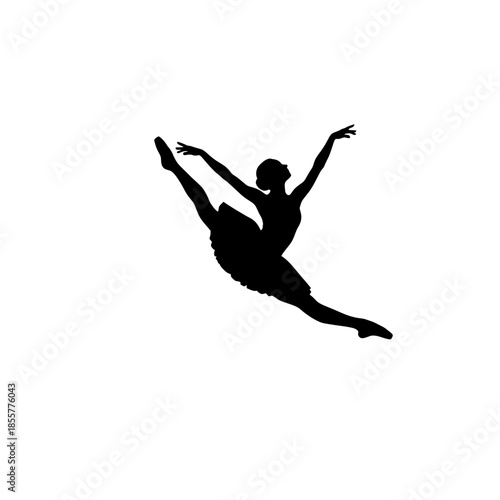 Elegant ballerina in dynamic jump isolated on white