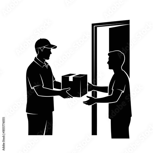 Delivery man handing package to customer at doorstep