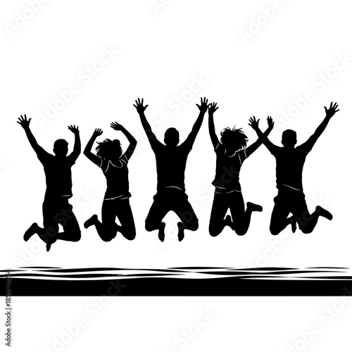 Group of happy people jumping with joy and excitement in celebration
