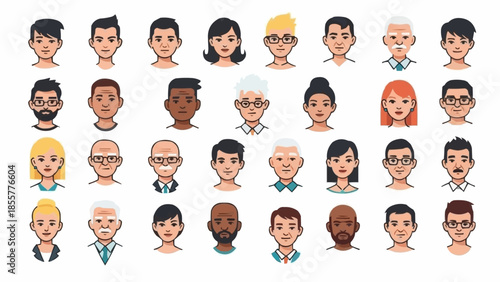 Diverse Group of People Avatars Representing Different Ages and Ethnicities.