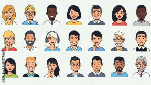 Diverse Group of People Avatars Representing Different Ages and Ethnicities.