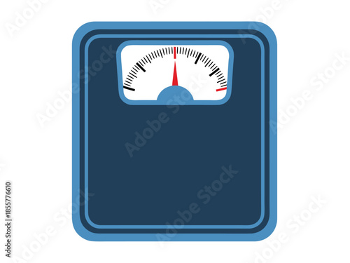 Vector illustration of a bathroom scale with a white background and blue accents