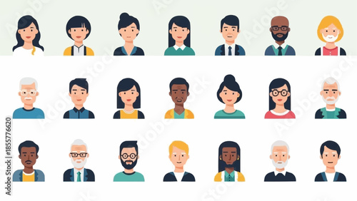 Diverse Group of People Avatars Representing Different Ages and Ethnicities.