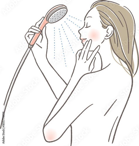 目を閉じてシャワーを浴びる女性