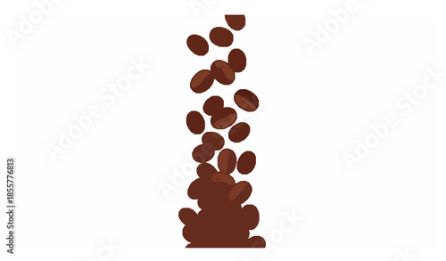 Coffee beans falling diagonally flat vector design isolated on white background