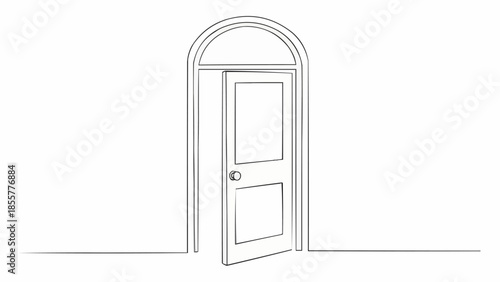 An open doorway with an arched top drawn in a continuous line style.