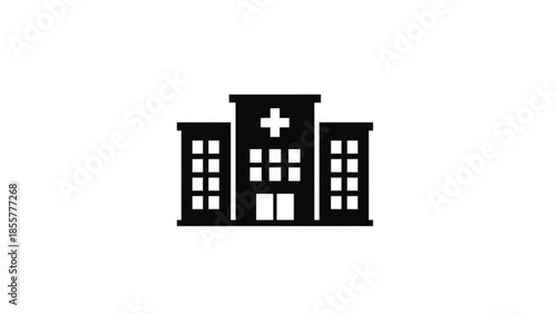 Simplified Hospital Building Illustration with Cross Symbol