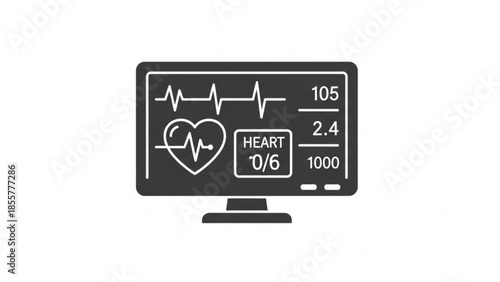 Medical monitor displaying heart rate data and vital signs on a screen