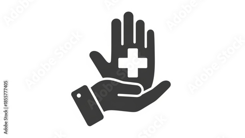 Hand displaying a symbol of care and protection with a medical cross