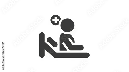 A person receiving medical care on a hospital bed with a cross symbol above
