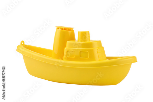 Vibrant yellow toy boat on transparent background