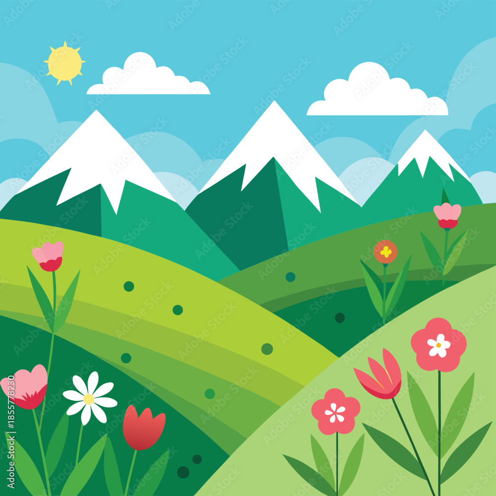 Fototapeta premium hills-in-spring-with-blooming-flowers.eps