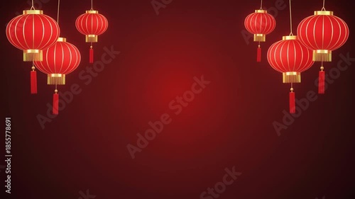 Elegant Red Festive Background with Hanging Lanterns and Soft Traditional Atmosphere