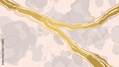 Abstract liquid art illustration with flowing golden lines and soft gray watercolor textures, a contemporary elegant design