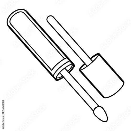 An outline illustration of a lip gloss tube and applicator is shown against a white background.