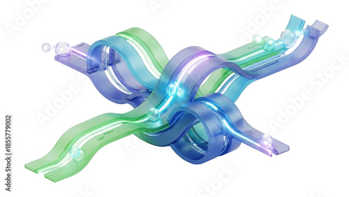 Abstract 3D Data Flow Icon, Information Transfer, isolated on white background